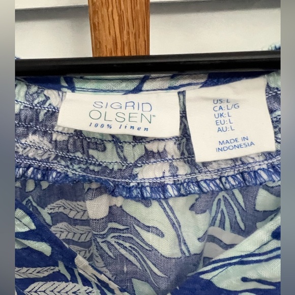 Sigrid Olsen Blue and White Relaxed 100% Linen Blouse sz Large - Picture 4 of 7